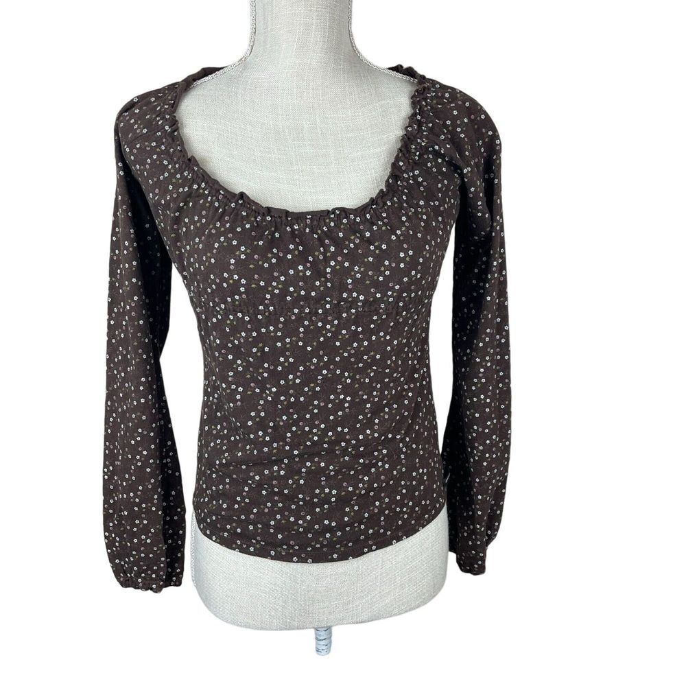 American Eagle Y2K Floral Top Womens XS Brown Long Sleeve Fairy Grunge‎ Pullover